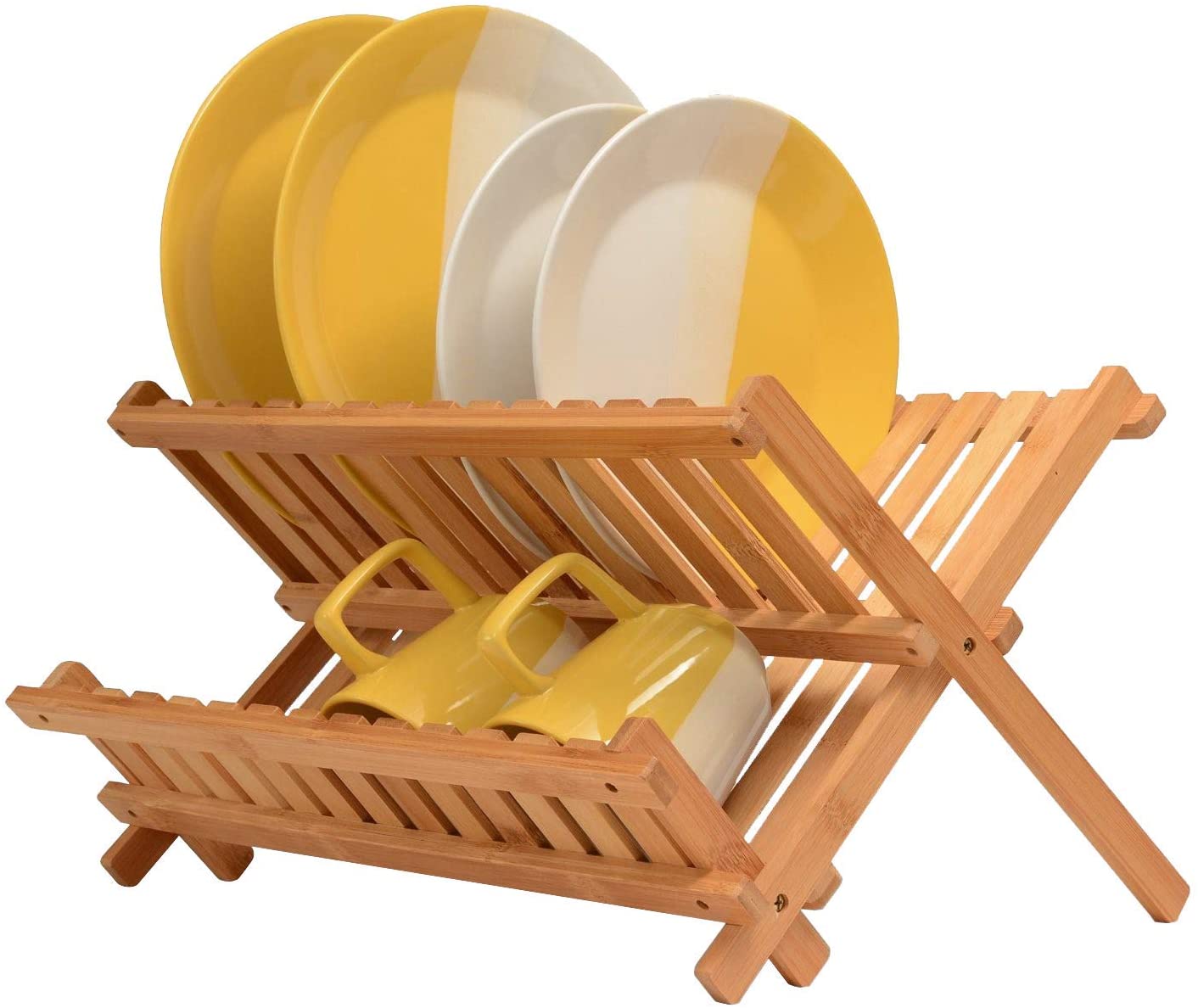 Tacoday Bamboo Dish Drying Rack,Collapsible Dish Drainer Rack,3 Tier, Size: 16.1*14.2*9.1, Other