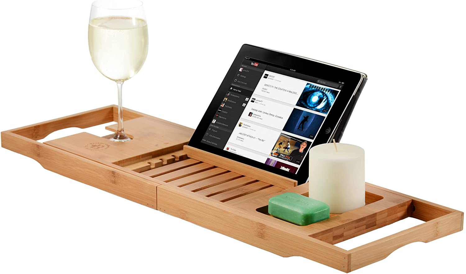 Bamboo Bathtub Caddy Tray Shelf Rack Tablet Book Phone Wine Holder Brown 