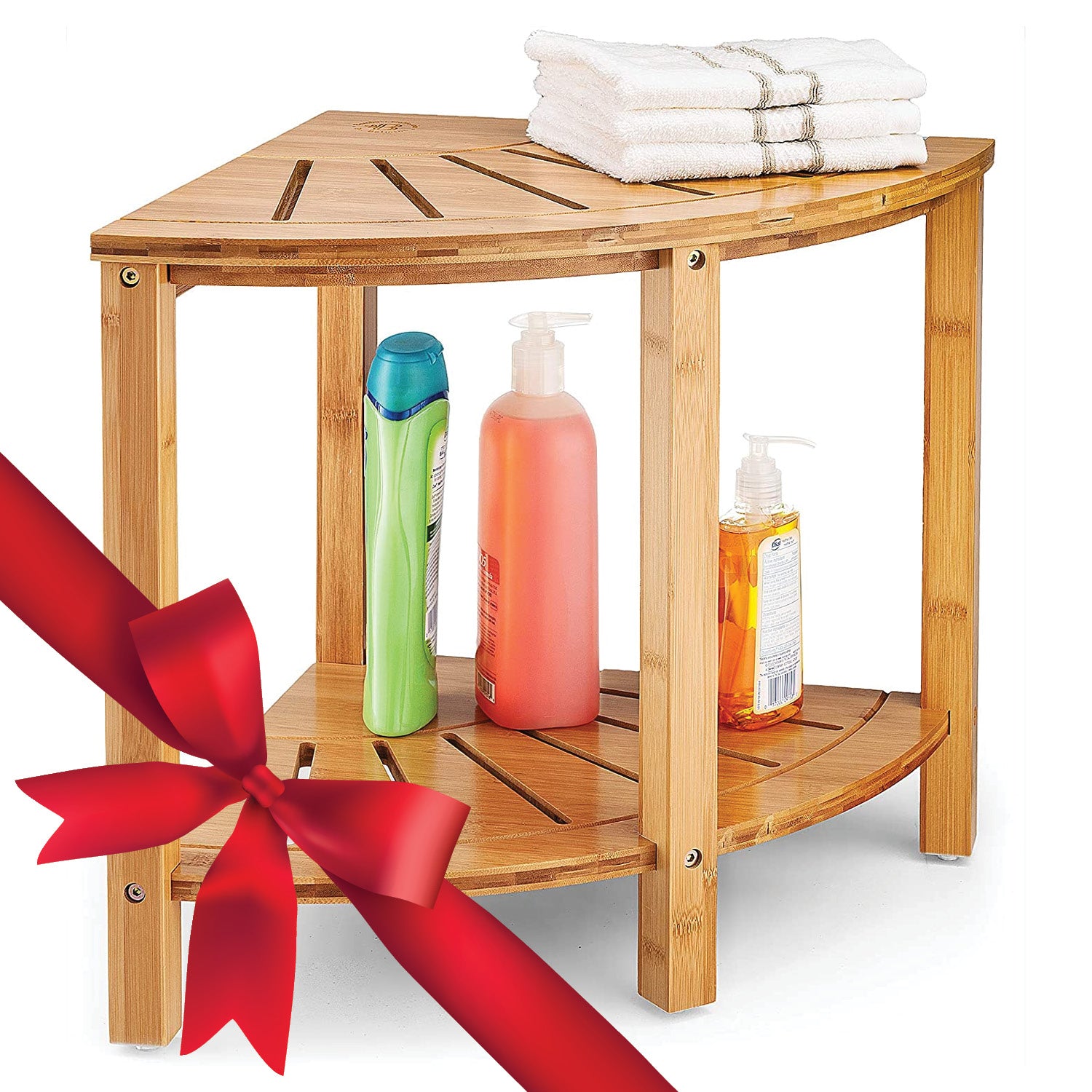 Bamboo shower bench 2024 with storage shelf