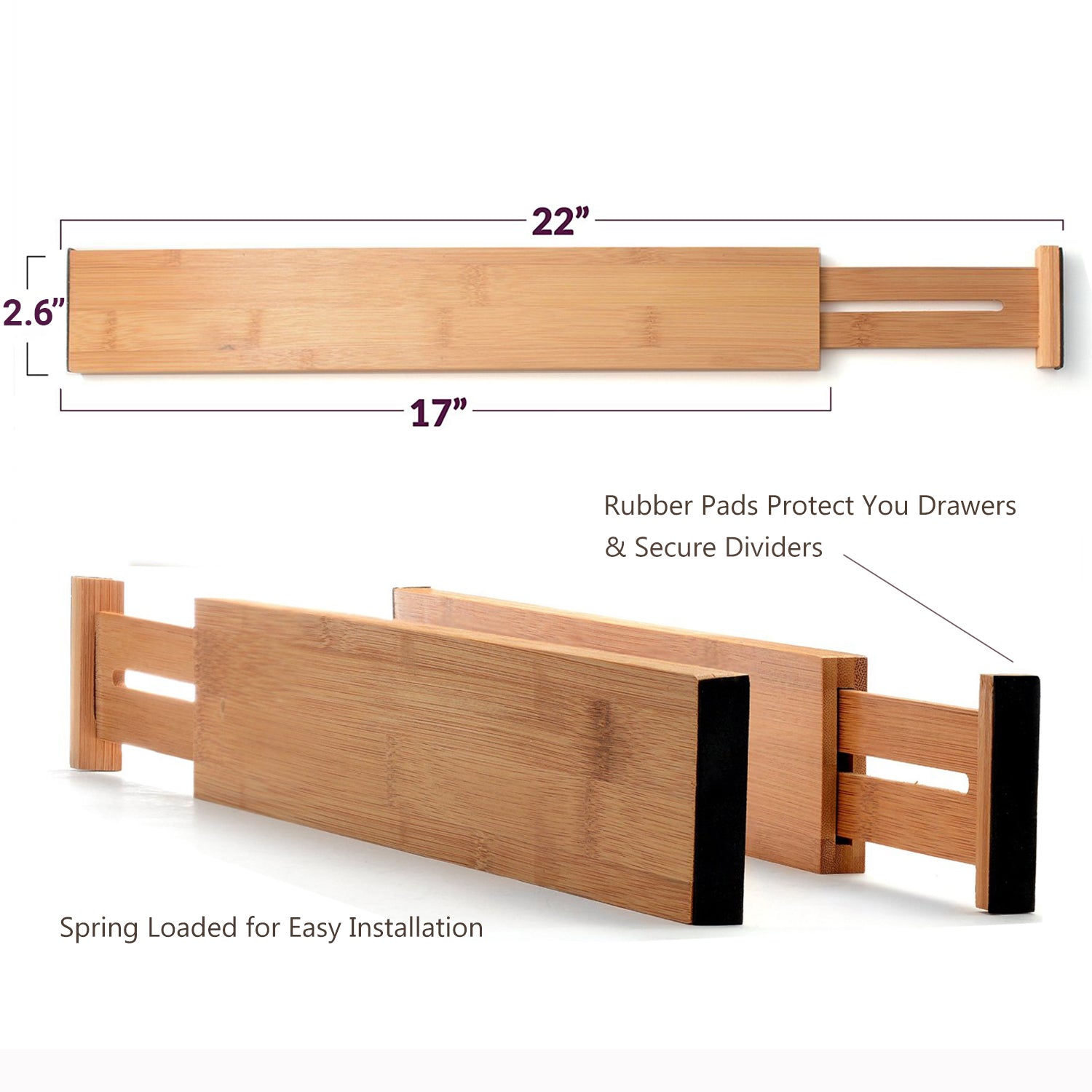 Huadi Bamboo Expandable Drawer Dividers (17.72-21.65) 4-PACK